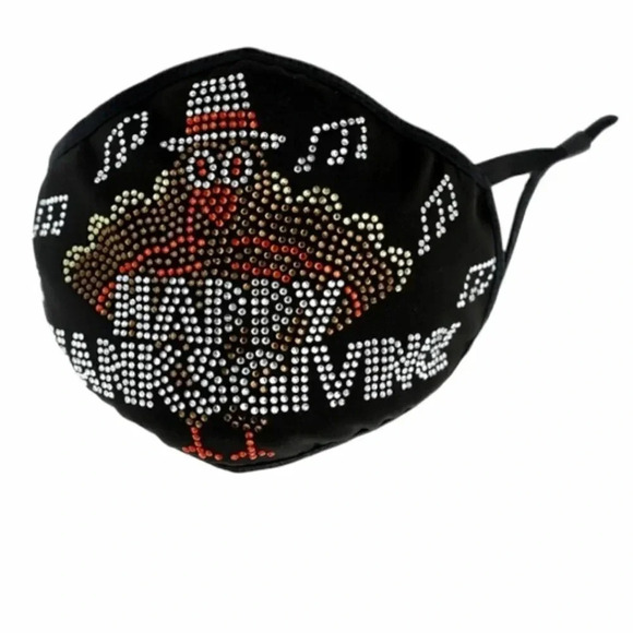 Happy Thanksgiving Rhinestone Embellished Fashion Face Mask - Picture 1 of 1